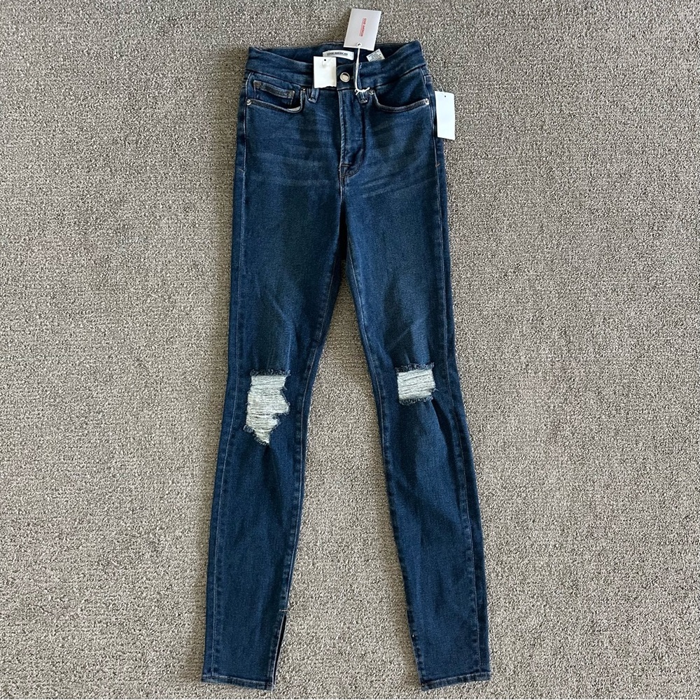 Good American Good Waist Crop Long With Slit Jeans Size 00/24